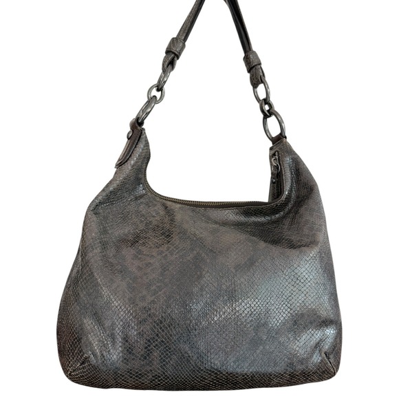 Coach Kristin Shoulder Bag Metallic Snakeskin Embossed Leather Gunmetal Hardware - Picture 3 of 14